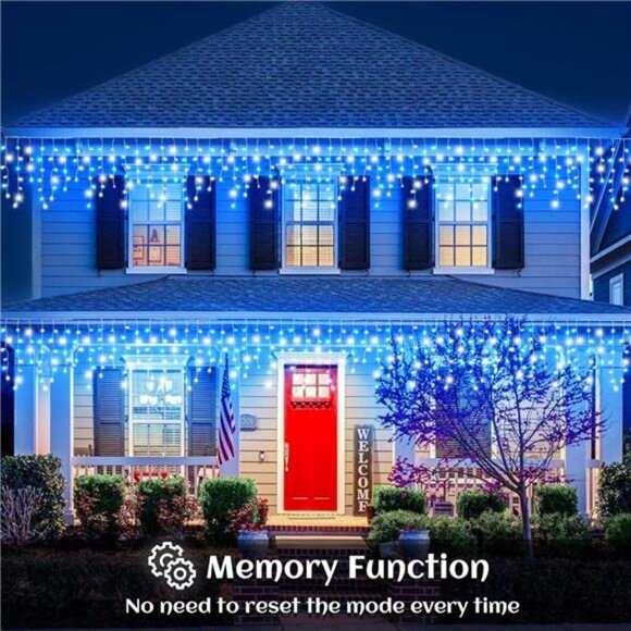33ft Icicle Christmas Lights Blue White LED Outdoor Indoor Twinkle Curtain Light - Picture 4 of 8